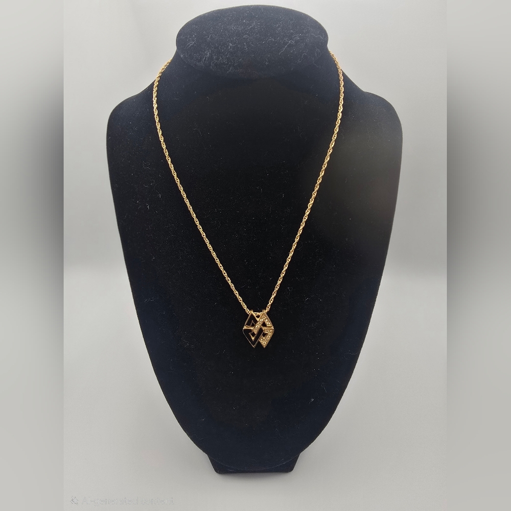 Givenchy G Gold & Black W/ Silver Rhinestones Pendant Necklace (EUC)✨️